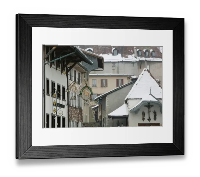 Framed Print : SWITZERLAND-Fribourg-GRUYERES: Buildings along Main Street / Winter Framed Print : SWITZERLAND-Fribourg-GRUYERES: Buildings along Main Street / Winter