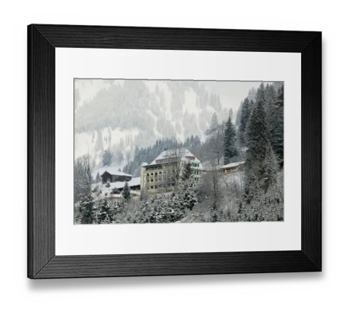 Framed Print : SWITZERLAND-Bern-SaNEN (Area around Gstaad): Mountain Lodge  /  Winter