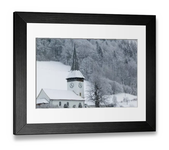 Framed Print : SWITZERLAND-Bern-BOLTIGEN: Town Church / Winter Framed Print : SWITZERLAND-Bern-BOLTIGEN: Town Church / Winter