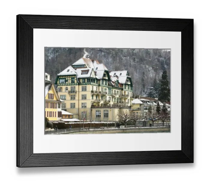 Framed Print : SWITZERLAND-Bern-THUN: Town Buildings along Aare River / Winter Framed Print : SWITZERLAND-Bern-THUN: Town Buildings along Aare River / Winter