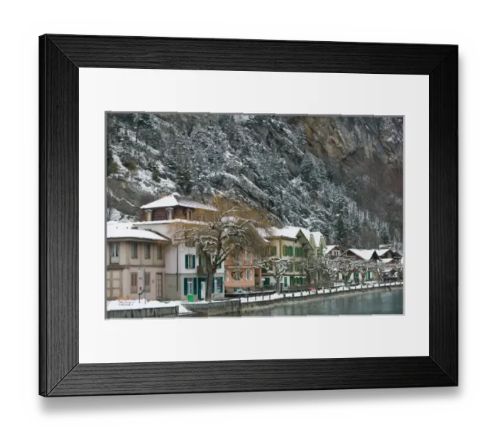 Framed Print : SWITZERLAND-Bern-INTERLAKEN: Town Buildings along Aare River  /  Winter