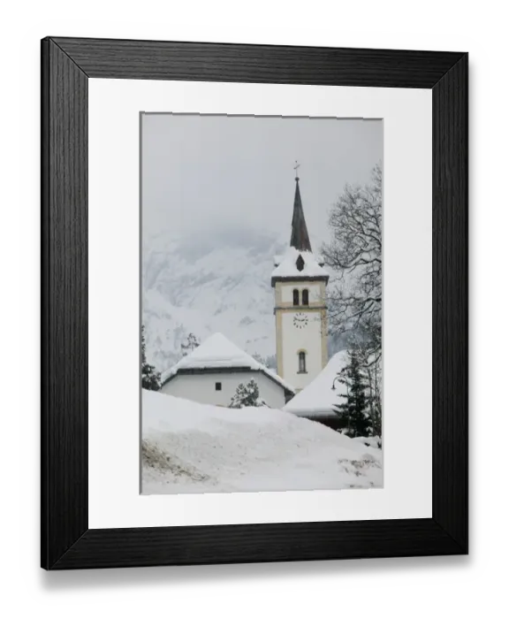 Framed Print : SWITZERLAND-Bern-GRINDELWALD: Town Church / Winter Framed Print : SWITZERLAND-Bern-GRINDELWALD: Town Church / Winter