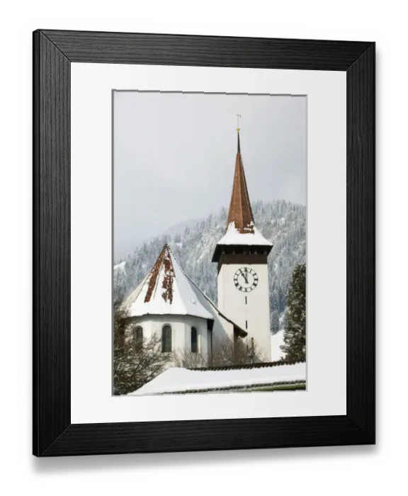 Framed Print : SWITZERLAND-Bern-FRUTIGEN: Kandertal Valley- Town Church / Winter Framed Print : SWITZERLAND-Bern-FRUTIGEN: Kandertal Valley- Town Church / Winter