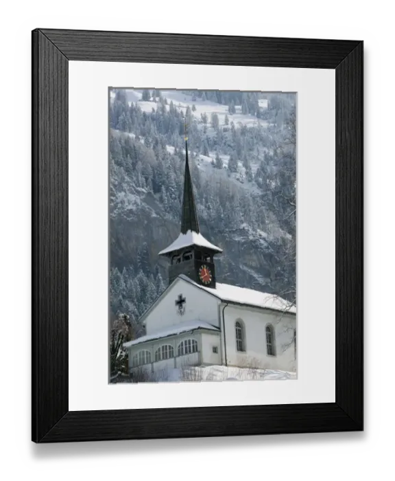 Framed Print : SWITZERLAND-Bern-KANDERGRUND: Kandertal Valley- Town Church  /  Winter