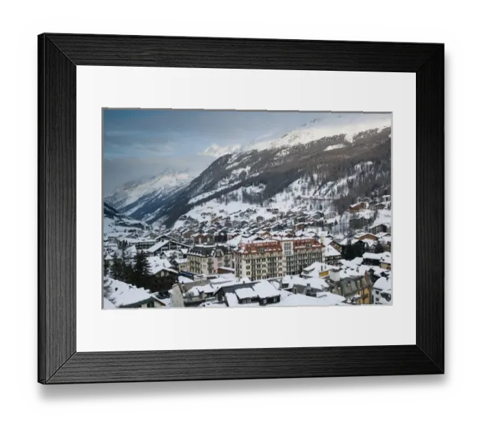 Framed Print : SWITZERLAND-Wallis / Valais-ZERMATT: Late Afternoon Town View / Winter Framed Print : SWITZERLAND-Wallis / Valais-ZERMATT: Late Afternoon Town View / Winter