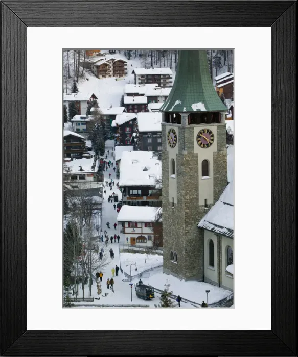 Framed Print : SWITZERLAND-Wallis  /  Valais-ZERMATT: Evening Stollers on Kirchstrasse & Parish Church