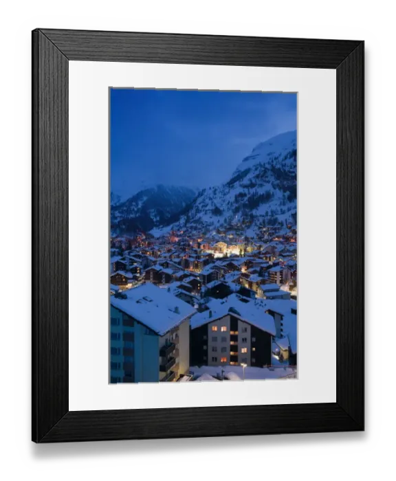 Framed Print : SWITZERLAND-Wallis / Valais-ZERMATT: Evening Town View / Winter Framed Print : SWITZERLAND-Wallis / Valais-ZERMATT: Evening Town View / Winter