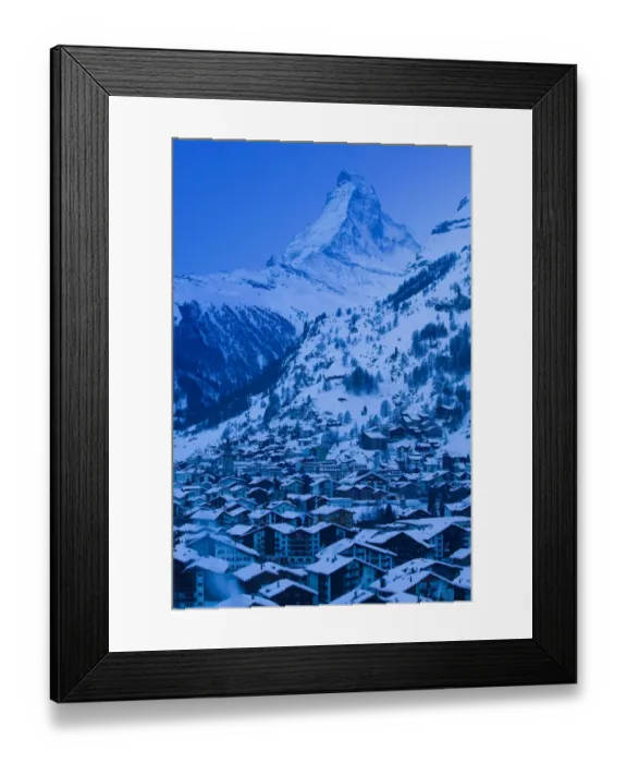 Framed Print : SWITZERLAND-Wallis / Valais-ZERMATT: Evening Town View / Dawn Framed Print : SWITZERLAND-Wallis / Valais-ZERMATT: Evening Town View / Dawn