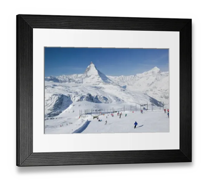 Framed Print : SWITZERLAND-Wallis  /  Valais-ZERMATT: Gornergrat Mountain (el. 3089 meters)-Skiers with
