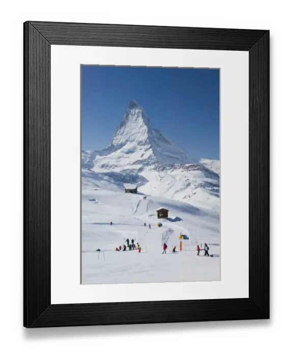 Framed Print : SWITZERLAND-Wallis / Valais-ZERMATT: Riffelberg (el. 2582 meters)-Skiers & Matterhorn Framed Print : SWITZERLAND-Wallis / Valais-ZERMATT: Riffelberg (el. 2582 meters)-Skiers & Matterhorn