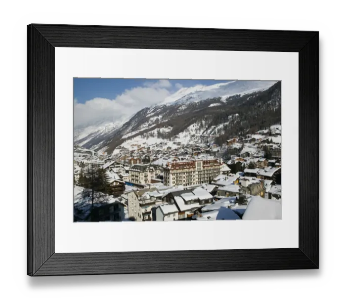 Framed Print : SWITZERLAND-Wallis / Valais-ZERMATT: Town View & Mont Cervin and Residence Hotel / Daytime Framed Print : SWITZERLAND-Wallis / Valais-ZERMATT: Town View & Mont Cervin and Residence Hotel / Daytime