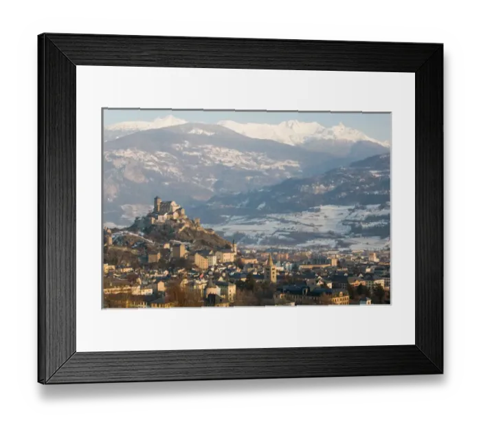 Framed Print : SWITZERLAND-Wallis  /  Valais-SION: Basilique de Valere (12th century) & Town Late Afternoon  / 