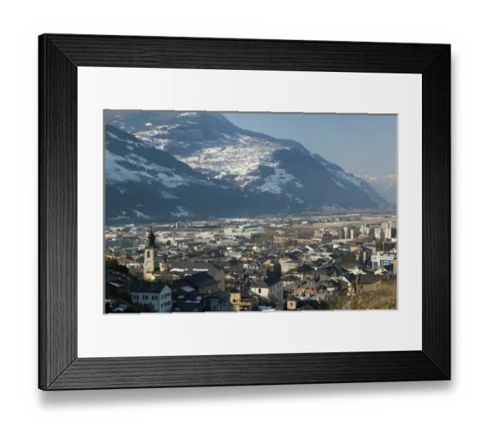 Framed Print : SWITZERLAND-Wallis / Valais-SION: High Vantage Point Town View Morning / Winter Framed Print : SWITZERLAND-Wallis / Valais-SION: High Vantage Point Town View Morning / Winter