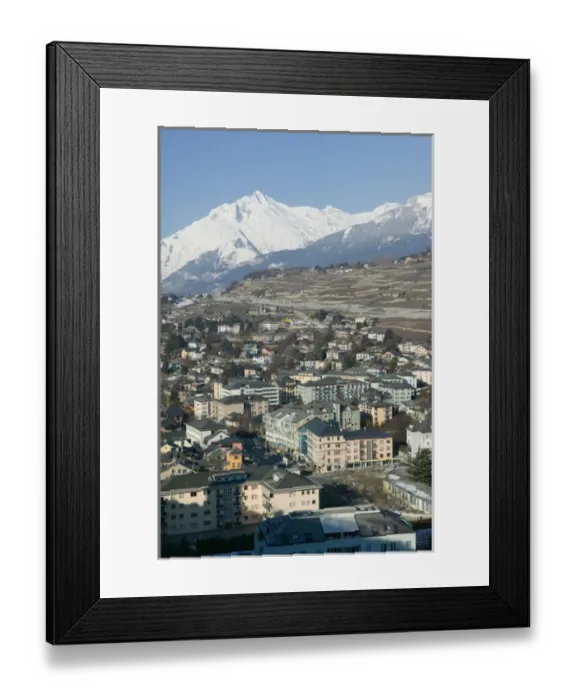 Framed Print : SWITZERLAND-Wallis / Valais-SION: High Vantage Point Town View Morning / Winter Framed Print : SWITZERLAND-Wallis / Valais-SION: High Vantage Point Town View Morning / Winter