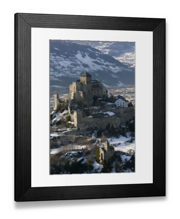 Framed Print : SWITZERLAND-Wallis / Valais-SION: Basilique de Valere (12th century) & Town Morning / Winter Framed Print : SWITZERLAND-Wallis / Valais-SION: Basilique de Valere (12th century) & Town Morning / Winter