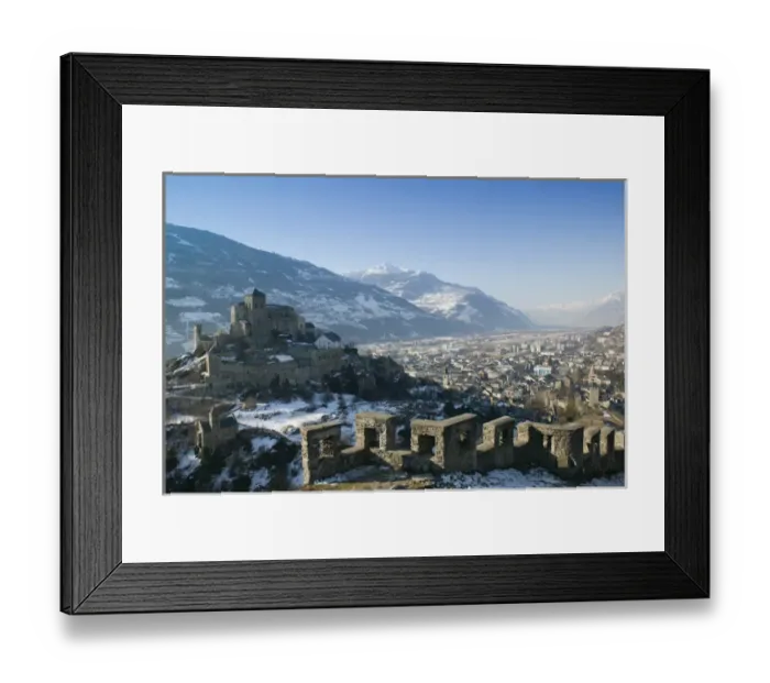 Framed Print : SWITZERLAND-Wallis  /  Valais-SION: Basilique de Valere (12th century) & Town Morning  /  Winter