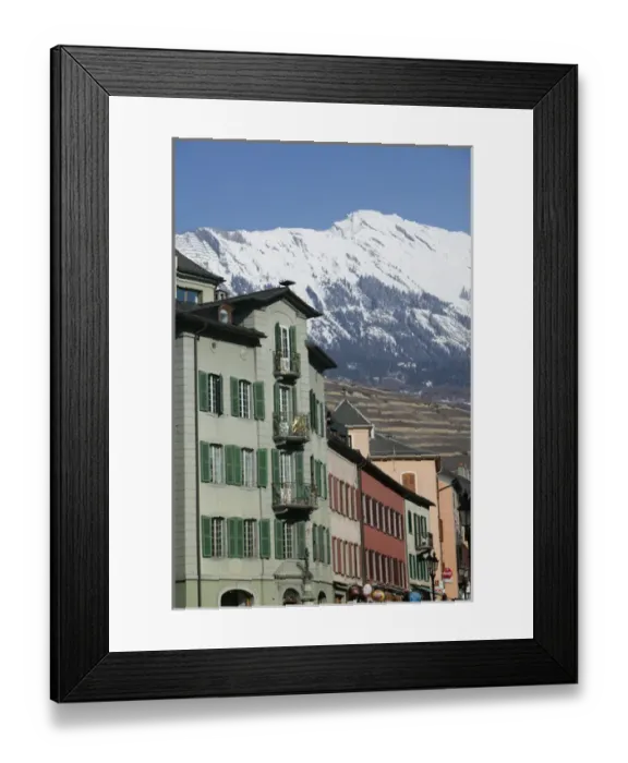 Framed Print : SWITZERLAND-Wallis / Valais-SION: Buildings along Rue de Grand-Pont Morning / Winter Framed Print : SWITZERLAND-Wallis / Valais-SION: Buildings along Rue de Grand-Pont Morning / Winter