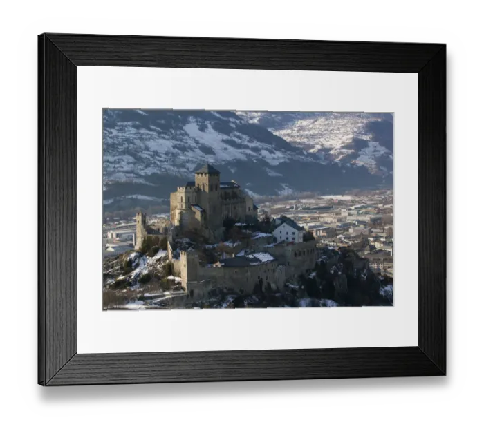 Framed Print : SWITZERLAND-Wallis / Valais-SION: Basilique de Valere (12th century) & Town Morning / Winter Framed Print : SWITZERLAND-Wallis / Valais-SION: Basilique de Valere (12th century) & Town Morning / Winter