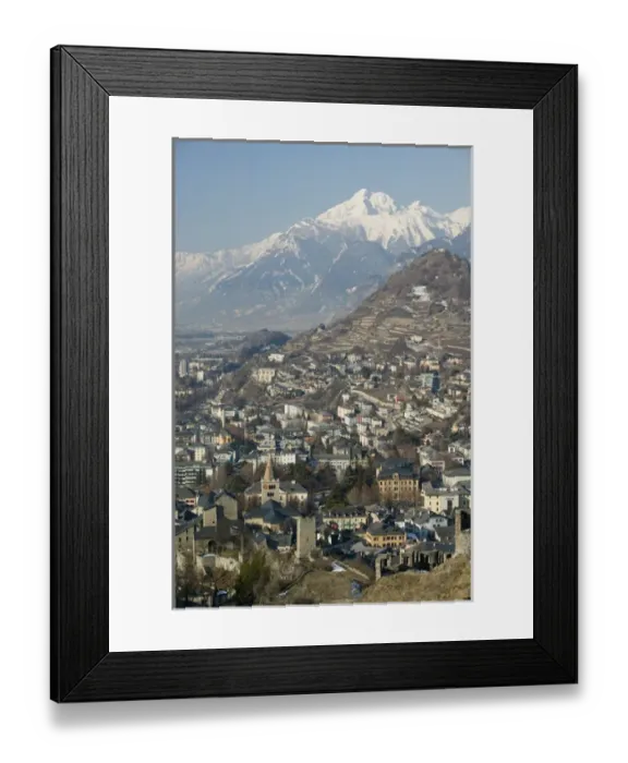 Framed Print : SWITZERLAND-Wallis / Valais-SION: High Vantage Point Town View Morning / Winter Framed Print : SWITZERLAND-Wallis / Valais-SION: High Vantage Point Town View Morning / Winter