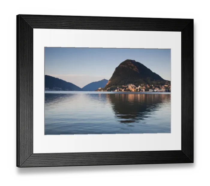 Framed Print : SWITZERLAND, Ticino Canton, Lugano. Lakefront view of Monte San Salvador