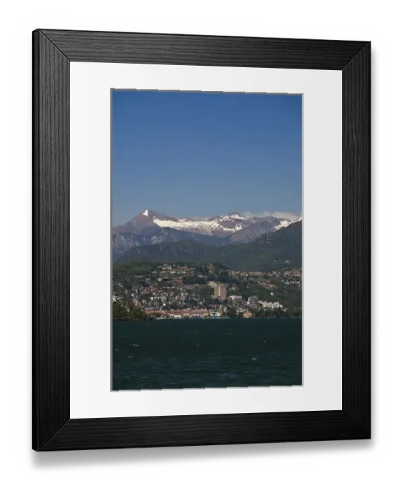 Framed Print : SWITZERLAND, Ticino Canton, Lugano. Town view with mountains and Lake Lugano