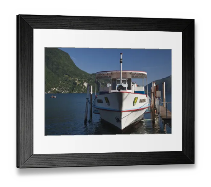 Framed Print : SWITZERLAND, Ticino Canton, Lugano. Porto Comunale harbor, lake ferry