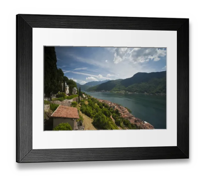 Framed Print : SWITZERLAND, Ticino Canton, Morcote. High angle town view