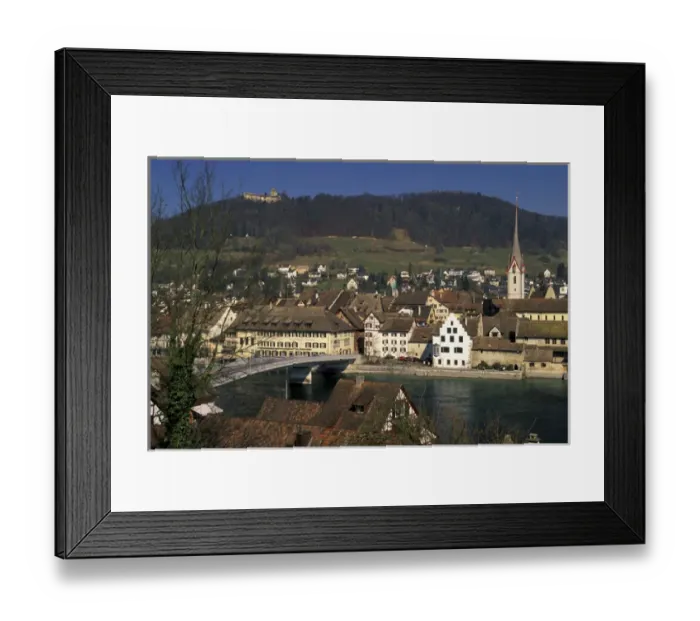 Framed Print : Europe, Switzerland, Schaffhausen, Stein Am Rhein. Town view and Rhine River Framed Print : Europe, Switzerland, Schaffhausen, Stein Am Rhein. Town view and Rhine River