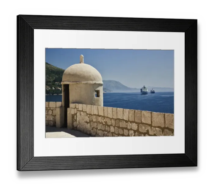 Framed Print : View of crusie ship docked in the harbor at Dubrovnik and Adriatic Sea, Croatia Framed Print : View of crusie ship docked in the harbor at Dubrovnik and Adriatic Sea, Croatia