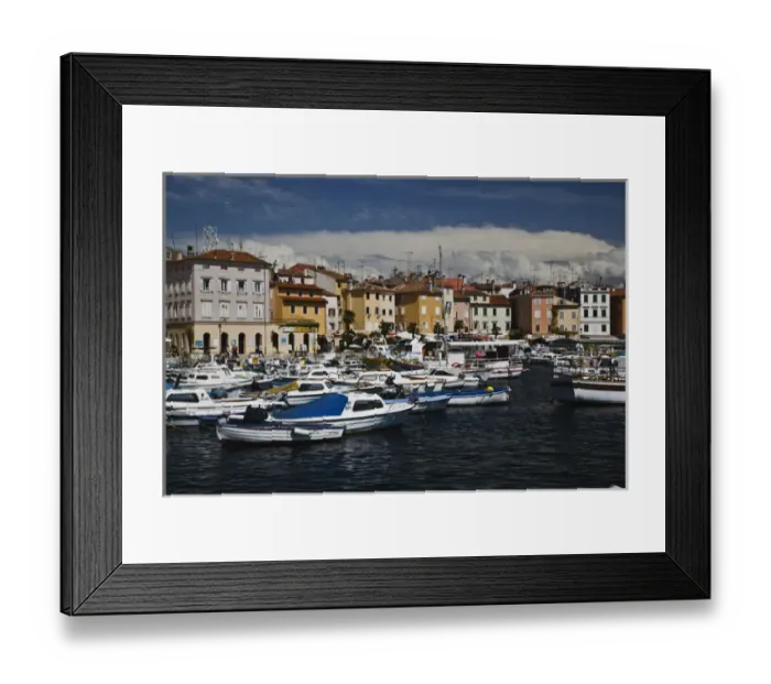 Framed Print : Boats docked in the harbor at Rovigno, Croatia