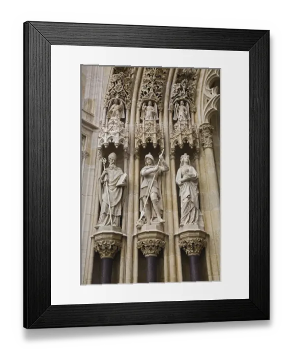 Framed Print : Statues on side of main entrance, Zagreb Cathedral, Zagreb, Croatia (Neogothic Architecture)