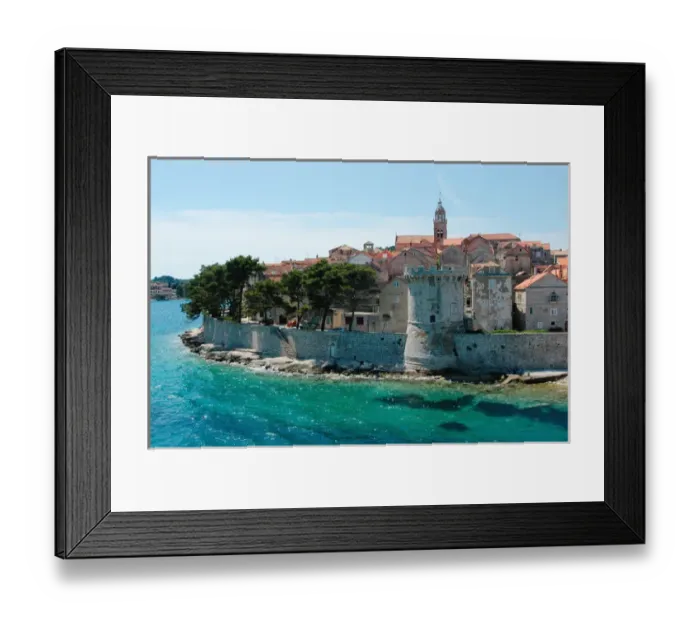Framed Print : Croatia - view of Korcula town on Island of Korcula from Dubrovnik-Hvar Jadrolinija