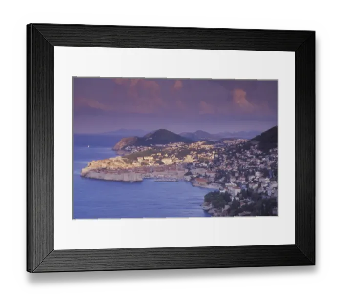 Framed Print : Old Town Dubrovnik with the first light in the early morning as seen from near Framed Print : Old Town Dubrovnik with the first light in the early morning as seen from near