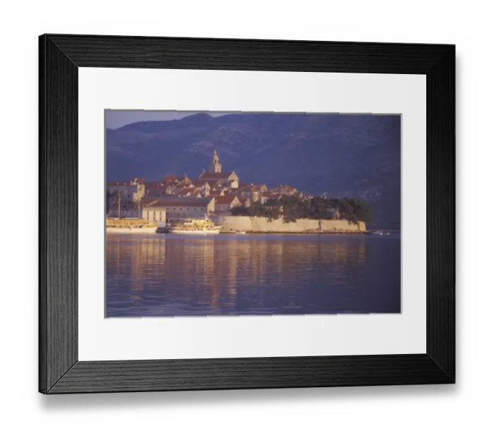 Framed Print : Korcula Town from the East Harbor at sunrise. Korcula Island. Croatia Framed Print : Korcula Town from the East Harbor at sunrise. Korcula Island. Croatia