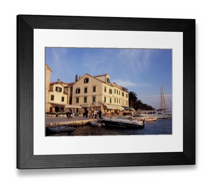 Framed Print : Europe, Croatia, Dalmatia, Hvar Island, Hvar Town. Waterfront at sunset