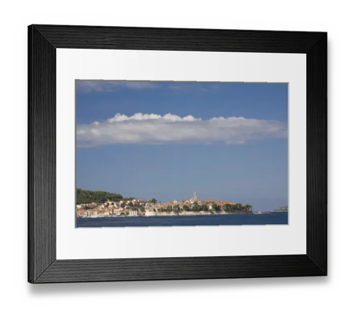 Framed Print : Europe, Croatia, Dalmatia, Korcula Island, Korcula town. View of town from Adriatic Sea