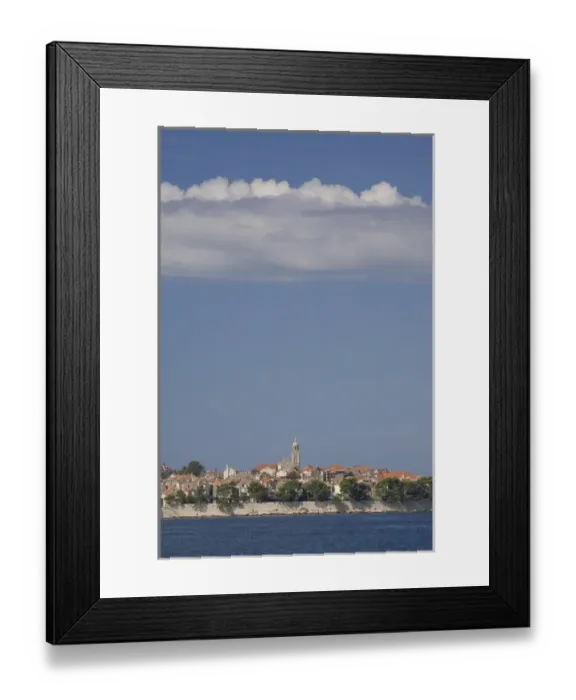Framed Print : Europe, Croatia, Dalmatia, Korcula Island, Korcula town. View of town from Adriatic Sea