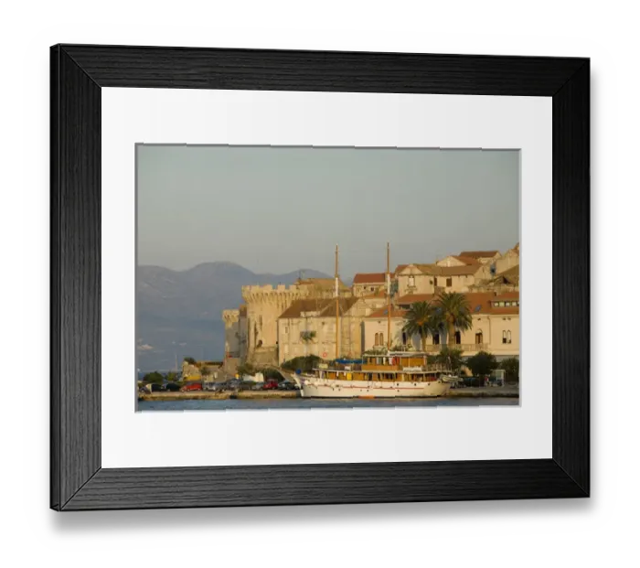 Framed Print : Europe, Croatia, Dalmatia, Korcula Island, Korcula town. View of town perched Framed Print : Europe, Croatia, Dalmatia, Korcula Island, Korcula town. View of town perched