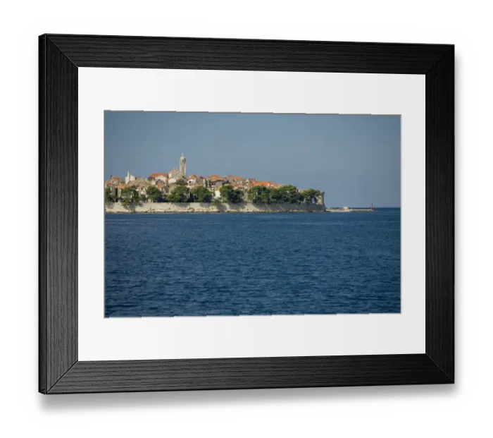 Framed Print : Europe, Croatia, Dalmatia, Korcula Island, Korcula town. View of town from Adriatic Sea