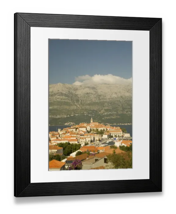 Framed Print : Europe, Croatia, Dalmatia, Korcula Island, Korcula town. View of town perched on peninsula Framed Print : Europe, Croatia, Dalmatia, Korcula Island, Korcula town. View of town perched on peninsula