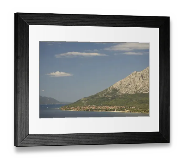 Framed Print : Europe, Croatia, Dalmatia, Lush fields and town of Orebic on the Peljesac peninsula