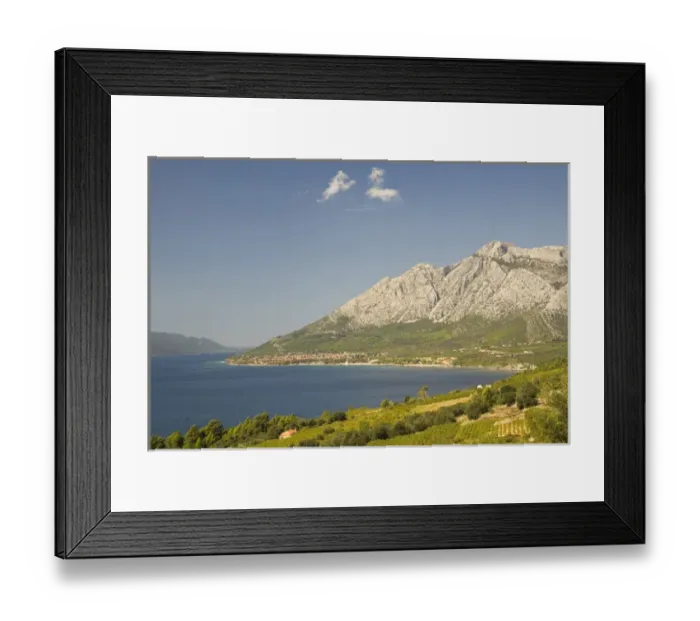 Framed Print : Europe, Croatia, Dalmatia, Lush fields and town of Orebic on the Peljesac peninsula