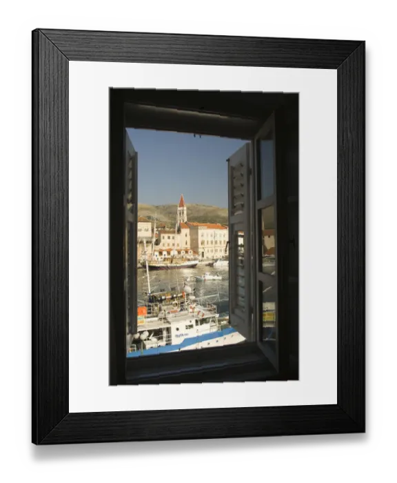 Framed Print : Europe, Croatia, Dalmatia, Trogir, a UNESCO World Heritage site. Seafront with boats