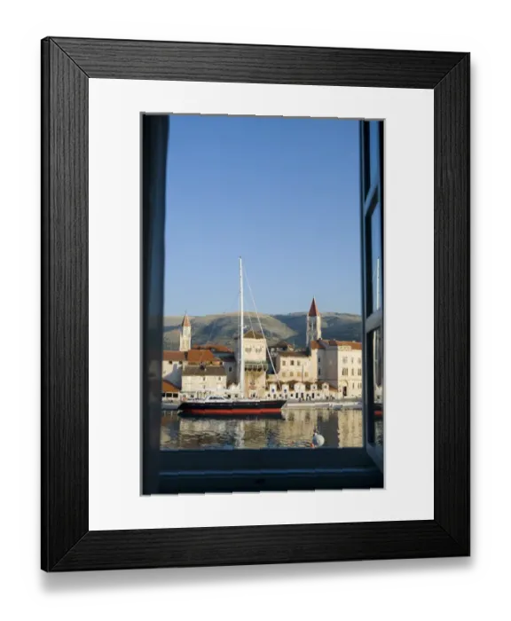Framed Print : Europe, Croatia, Dalmatia, Trogir, a UNESCO World Heritage site. Seafront with boats