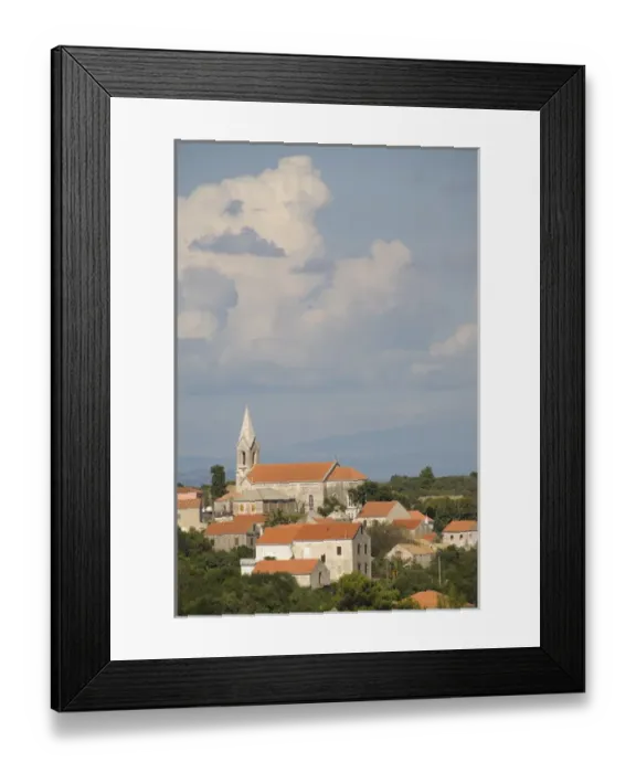 Framed Print : Europe, Croatia, Dalmatia, cathedral belltower dominates village on the Peljesac Framed Print : Europe, Croatia, Dalmatia, cathedral belltower dominates village on the Peljesac