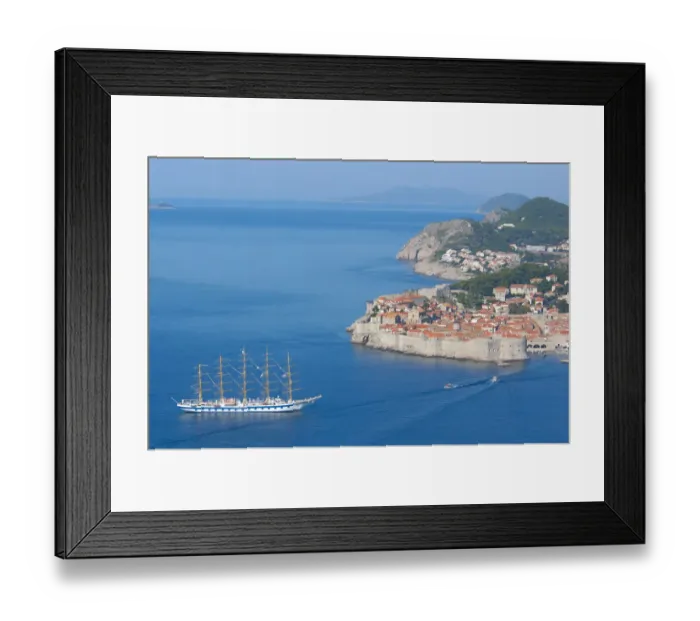 Framed Print : 05. Croatia, Dubrovnik, aerial view of Medieval walled city and Royal Clipper