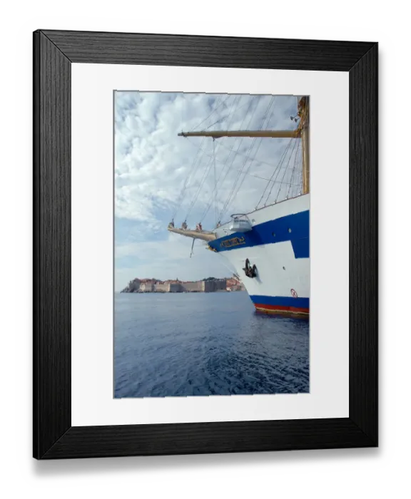 Framed Print : 05. Croatia, Dubrovnik, Royal Clipper in harbor with view of Old Town 
