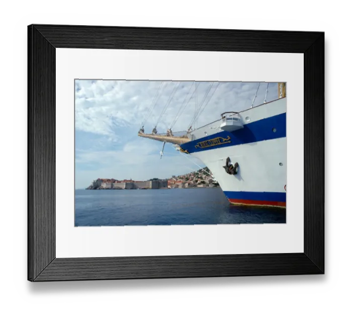 Framed Print : 05. Croatia, Dubrovnik, Royal Clipper in harbor with view of Old Town 