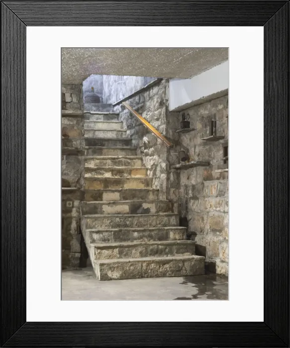 Framed Print : Stairs leading down to the wine cellar. Matusko Winery. Potmje village, Dingac wine region