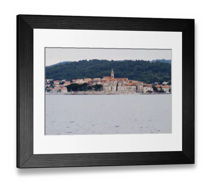 Framed Print : View across the sea on the town of Korcula on the island of the same name where Marco